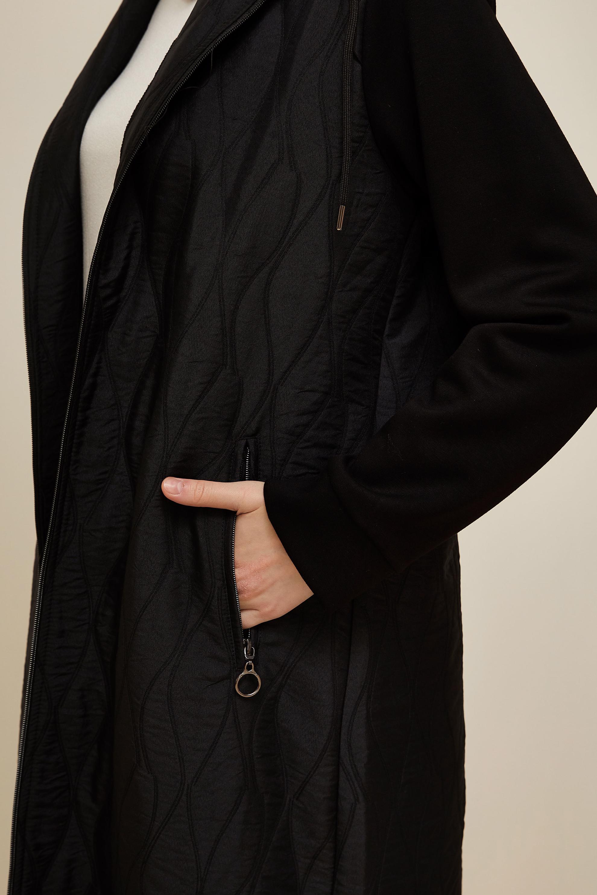 Tesettür giyim SİYAH KAPÜŞONLU KAPİTONE GİY ÇIK 45968