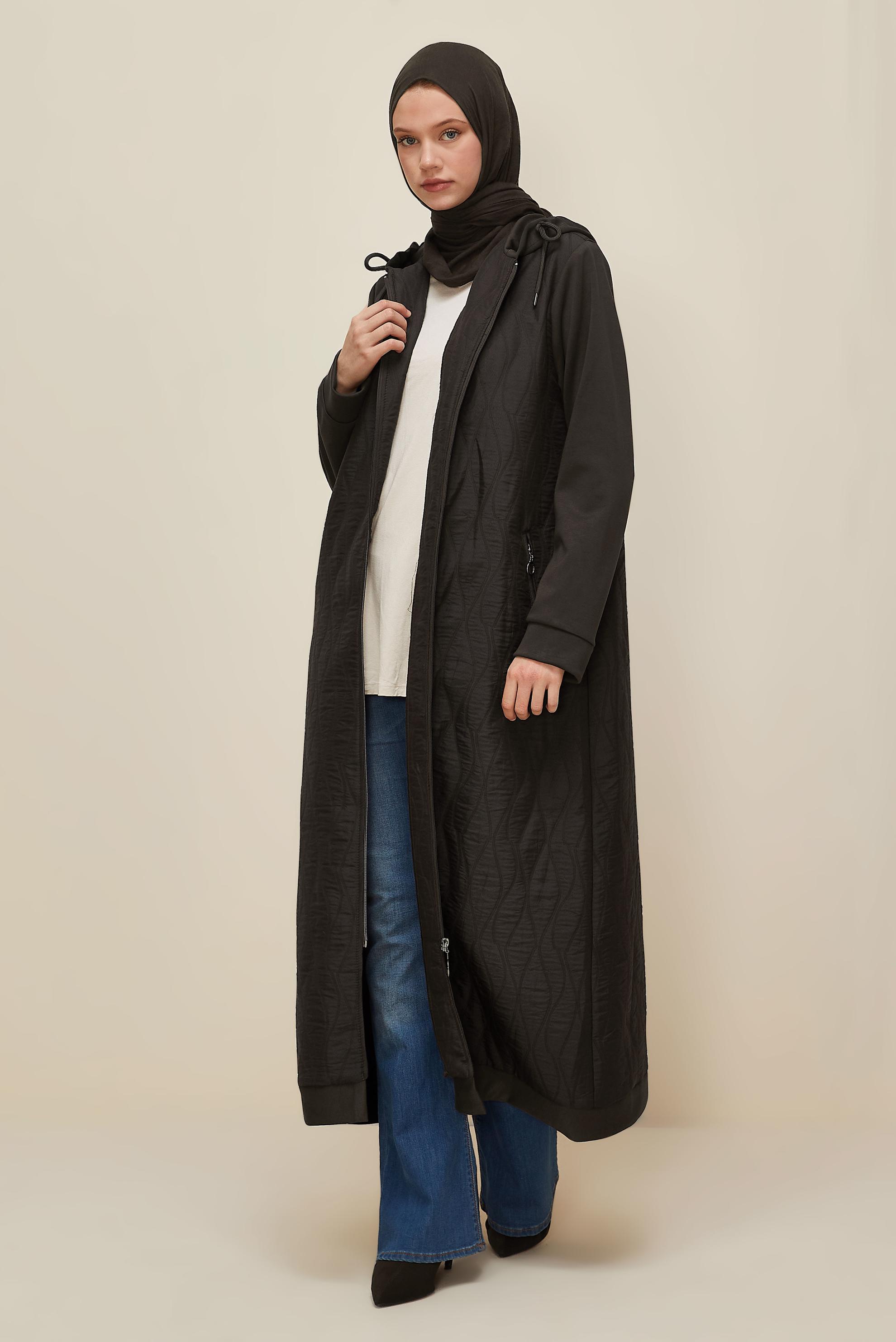 Hijab clothing BROWN HOODED QUILTED JACKET 45968