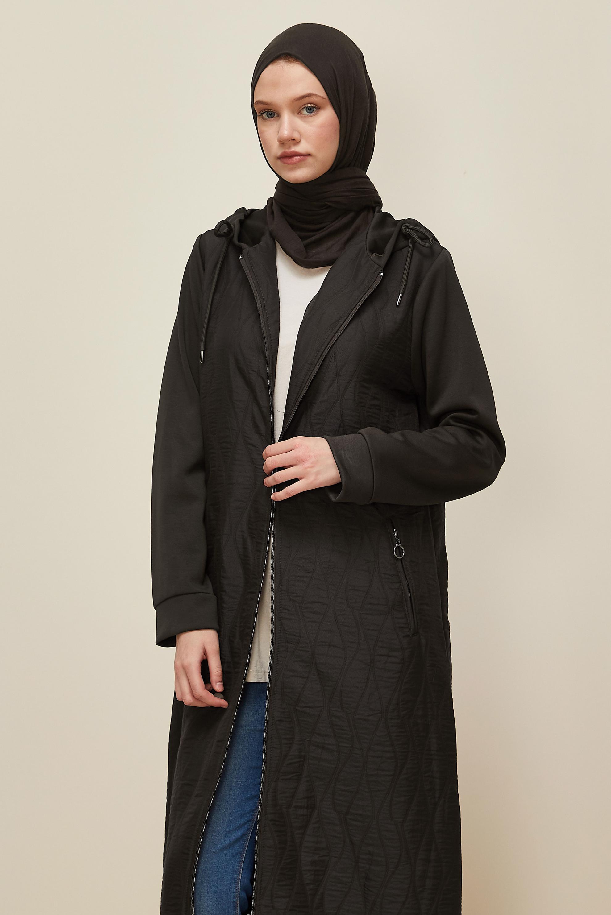 Hijab clothing BROWN HOODED QUILTED JACKET 45968