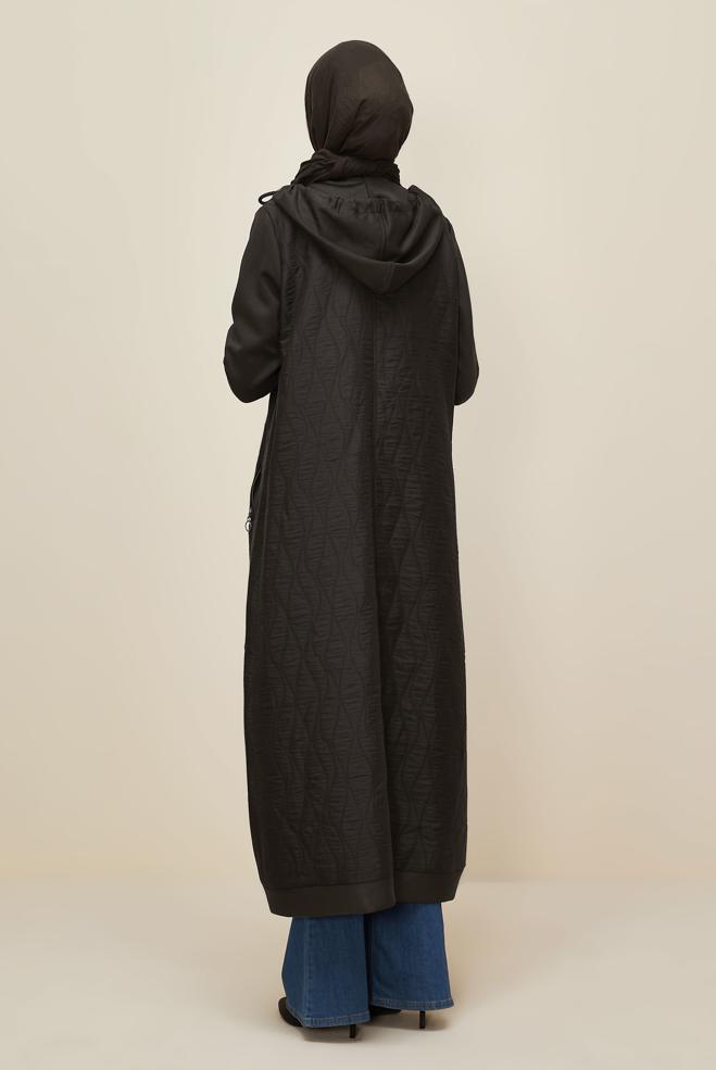 Tesettür giyim KAHVE KAPÜŞONLU KAPİTONE GİY ÇIK 45968 - ALVİNA