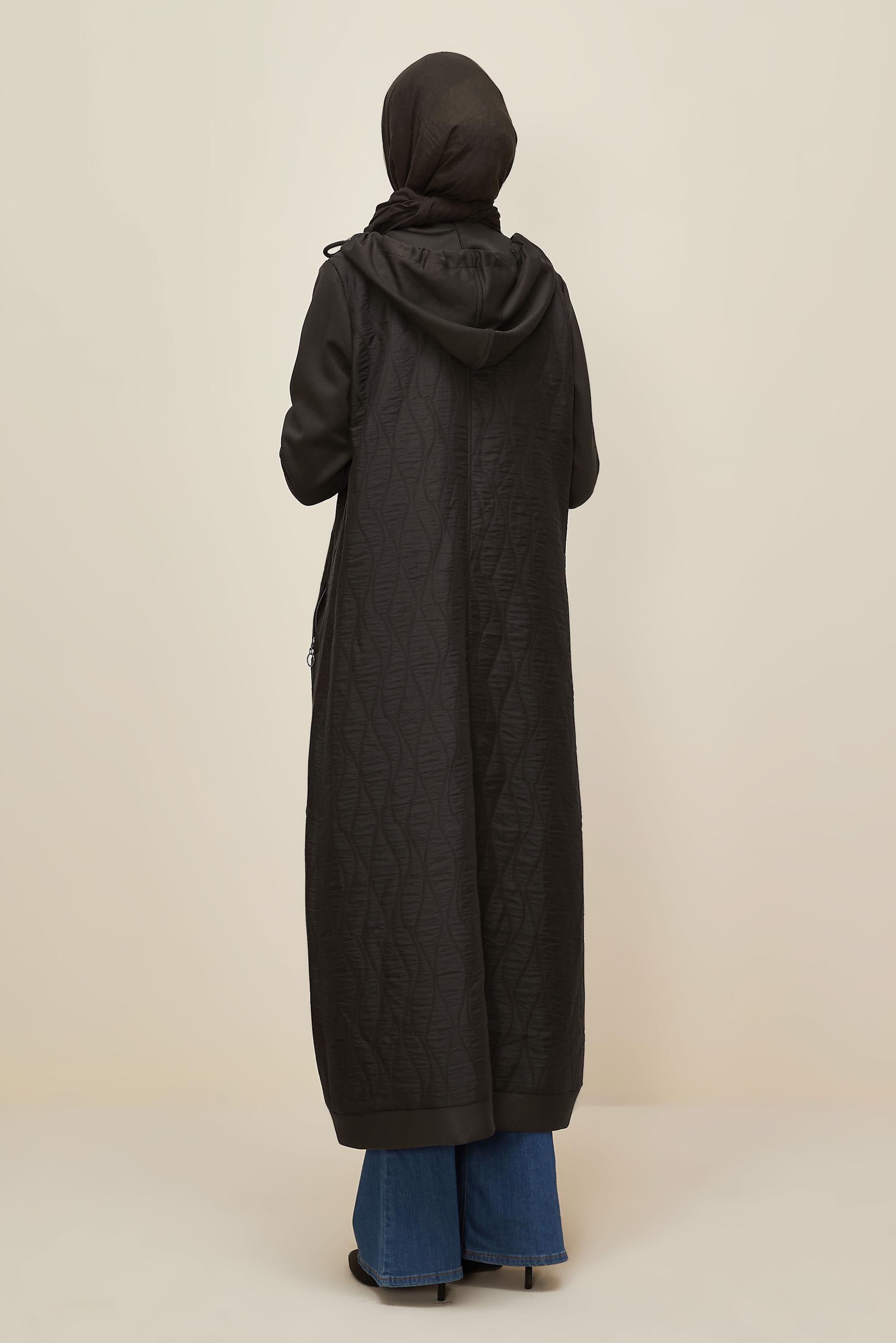 Hijab clothing BROWN HOODED QUILTED JACKET 45968