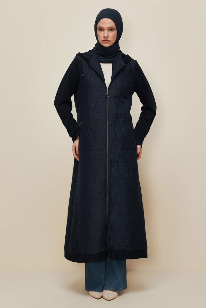 Tesettür giyim LACİVERT KAPÜŞONLU KAPİTONE GİY ÇIK 45968 - ALVİNA