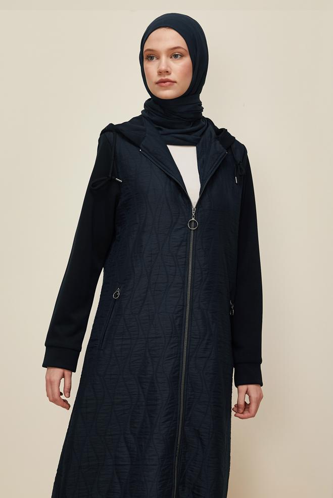 Tesettür giyim LACİVERT KAPÜŞONLU KAPİTONE GİY ÇIK 45968 - ALVİNA