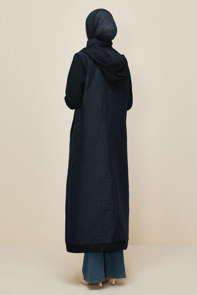 Tesettür giyim LACİVERT KAPÜŞONLU KAPİTONE GİY ÇIK 45968 - ALVİNA