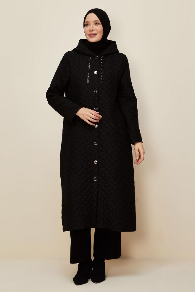 Vêtements hijab NOIR VESTE JACQUARD GRANDE TAILLE 45985 - ALVİNA