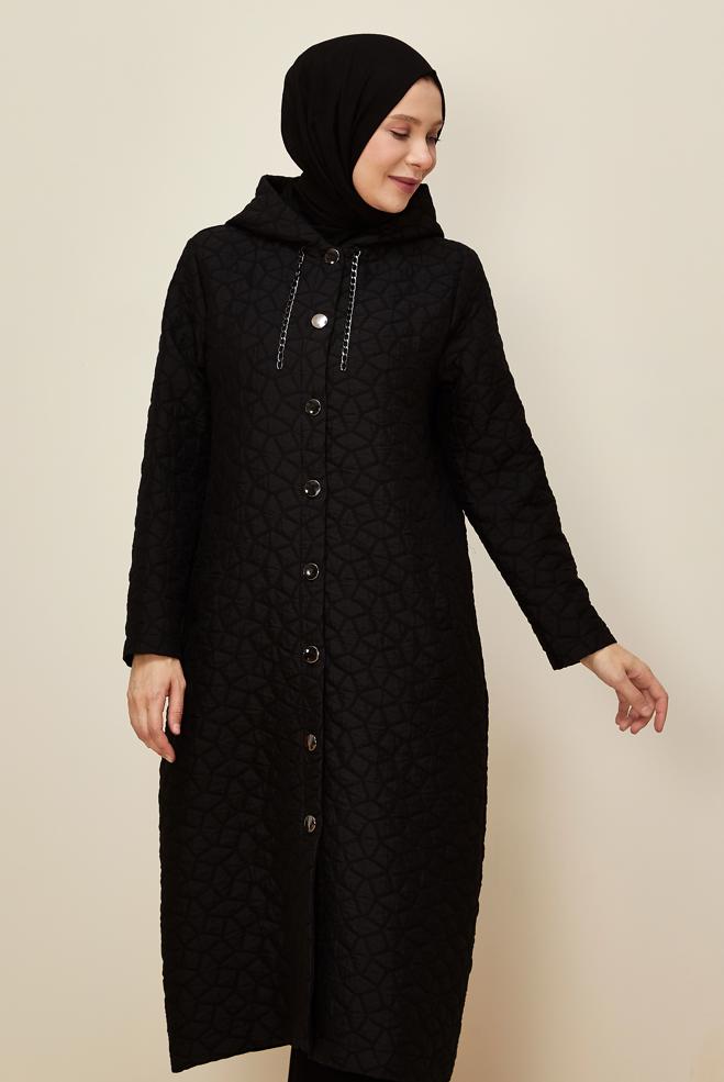Vêtements hijab NOIR VESTE JACQUARD GRANDE TAILLE 45985 - ALVİNA