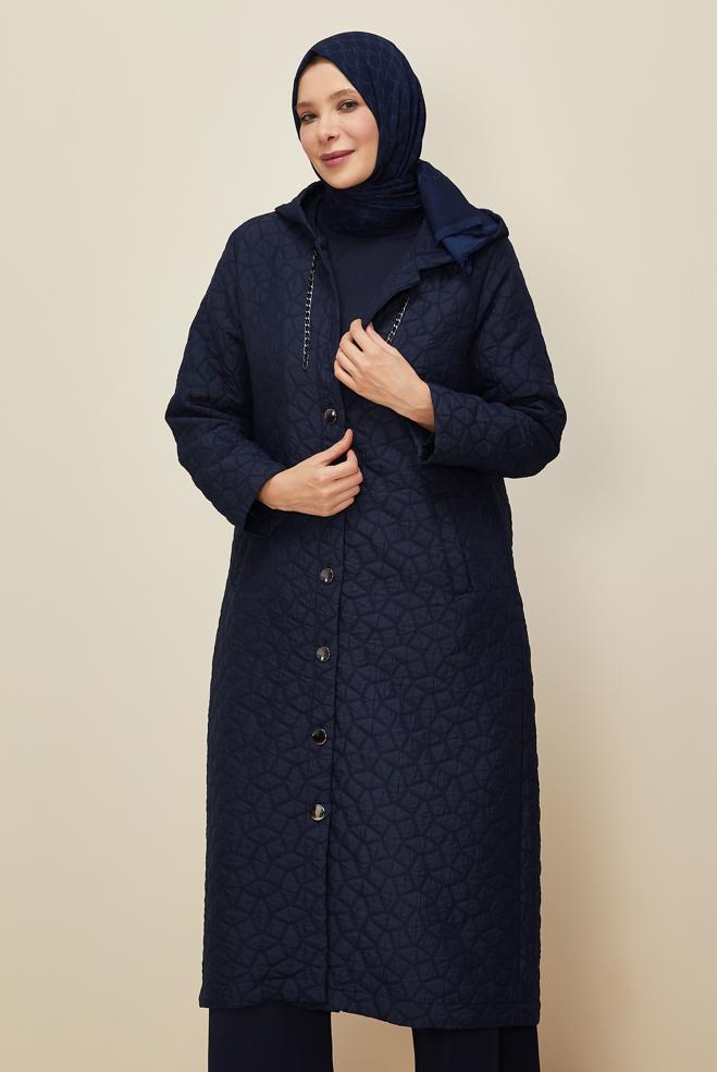 Vêtements hijab BLEU MARINE VESTE JACQUARD GRANDE TAILLE 45985 - ALVİNA