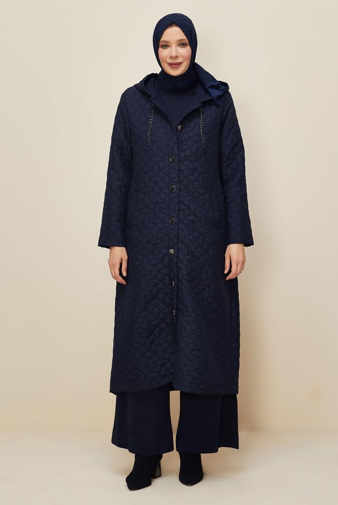 Vêtements hijab BLEU MARINE VESTE JACQUARD GRANDE TAILLE 45985 - ALVİNA