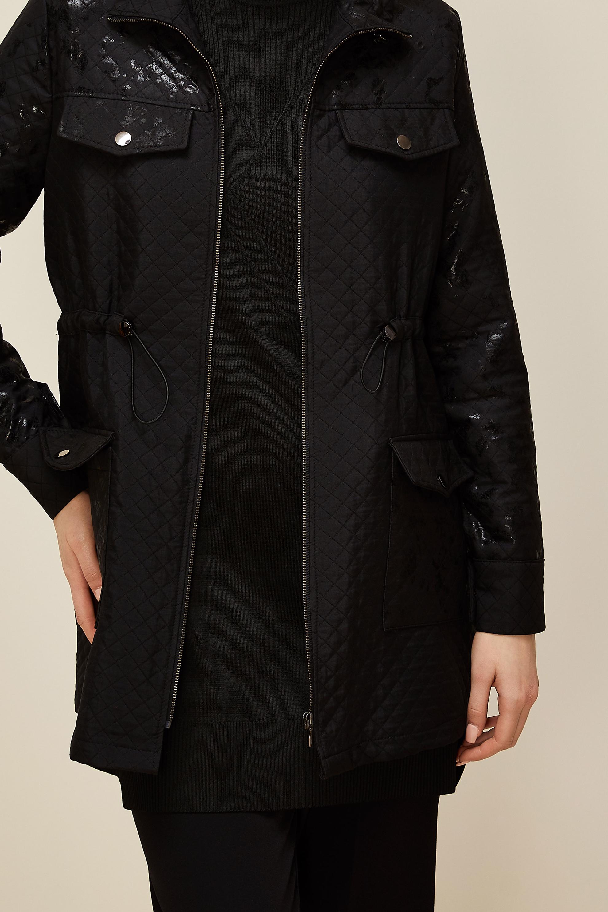 Tesettür giyim SİYAH VARAK BASKILI KAPİTONE CEKET 46009