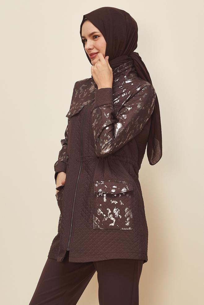 Vêtements hijab BRUN VESTE MATELASSÉE 46009 - ALVİNA