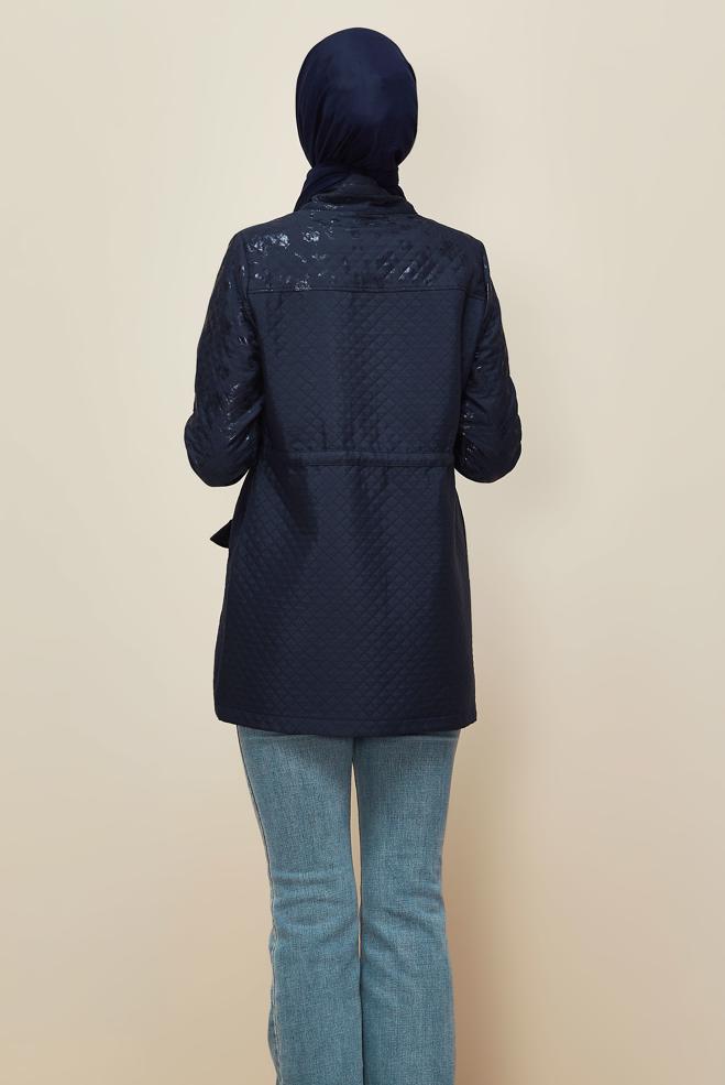 Hijab clothing NAVY BLUE FOIL PRINTED QUILTED JACKET 46009 - ALVİNA