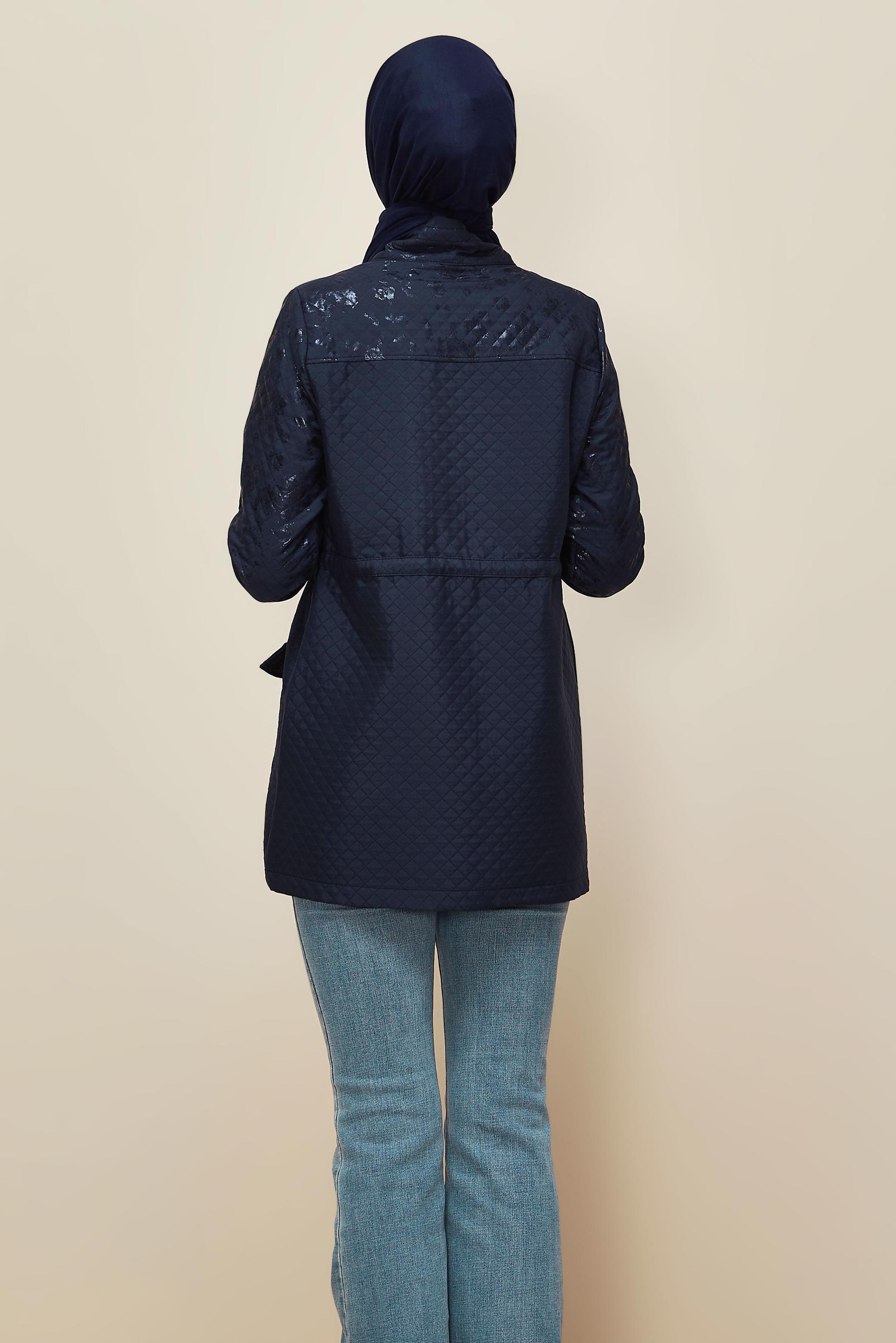 Hijab clothing NAVY BLUE FOIL PRINTED QUILTED JACKET 46009