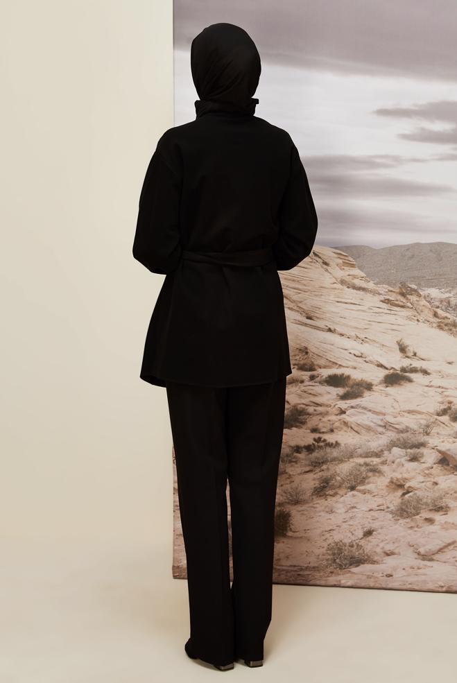 Tesettür giyim SİYAH KUŞAKLI GİY ÇIK 46067 - ALVİNA