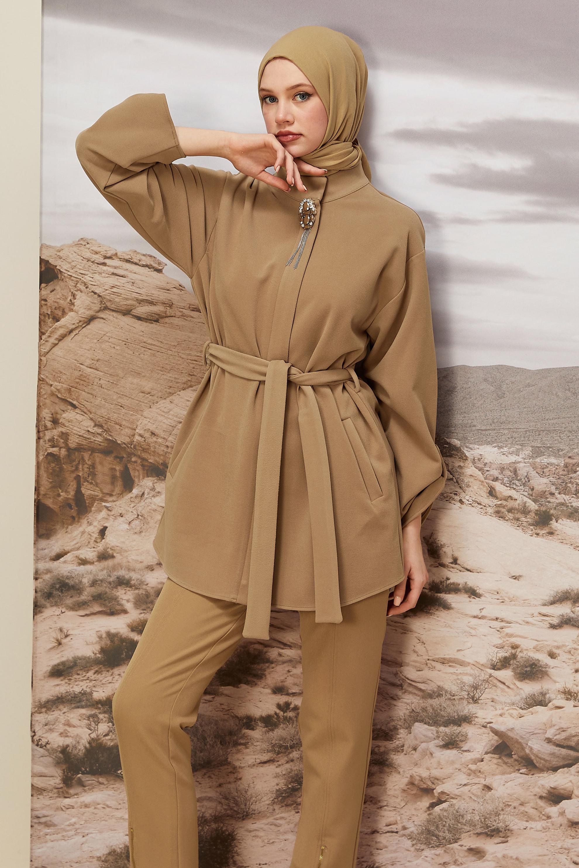 Hijab clothing BROWN BELTED JACKET 46067