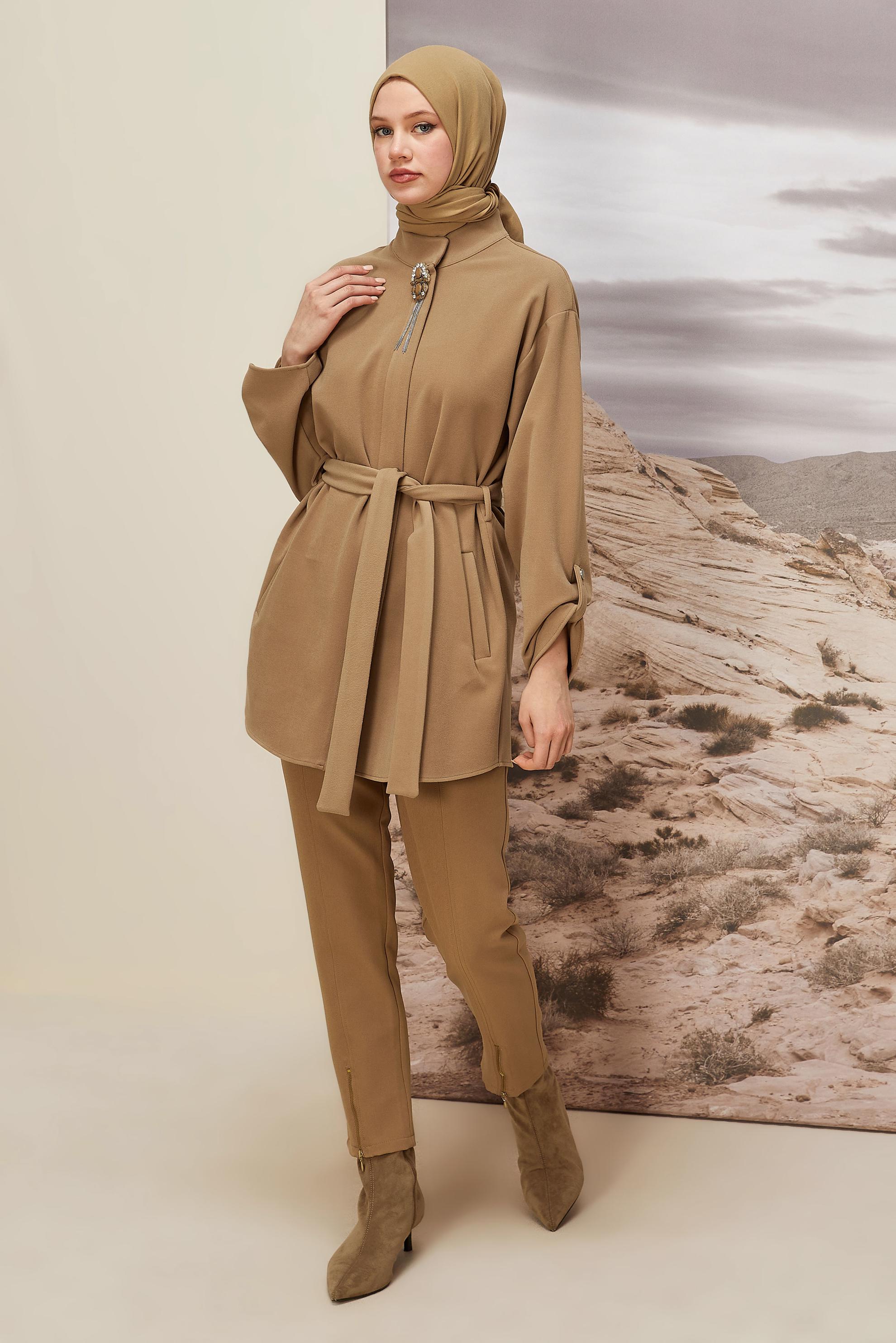 Hijab clothing BROWN BELTED JACKET 46067