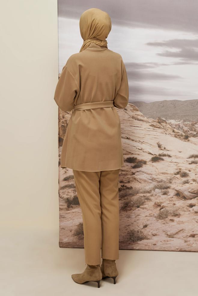 Tesettür giyim KAHVE KUŞAKLI GİY ÇIK 46067 - ALVİNA