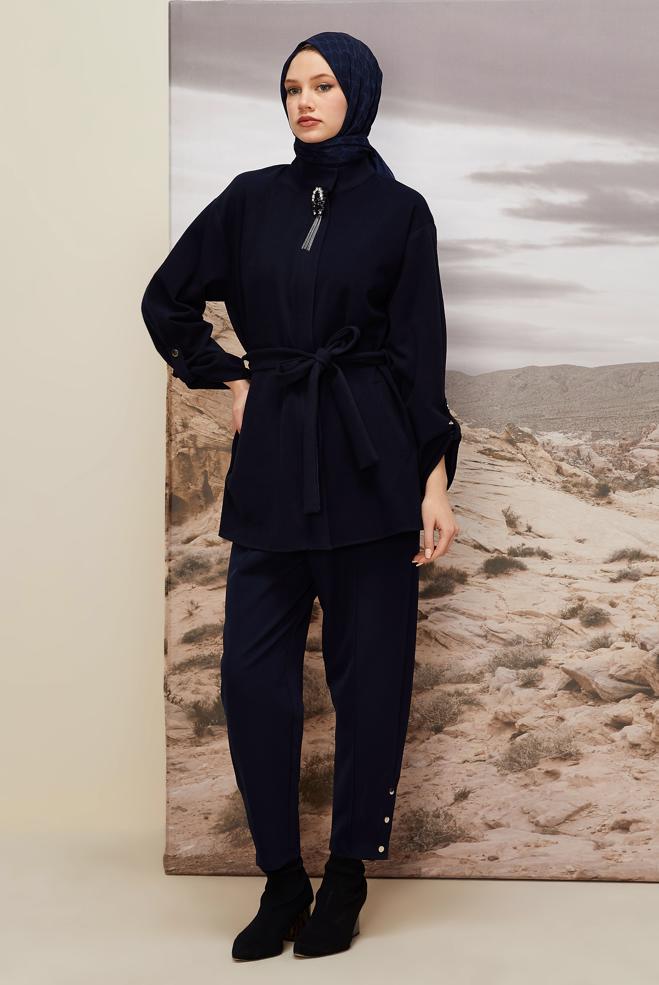 Tesettür giyim LACİVERT KUŞAKLI GİY ÇIK 46067 - ALVİNA