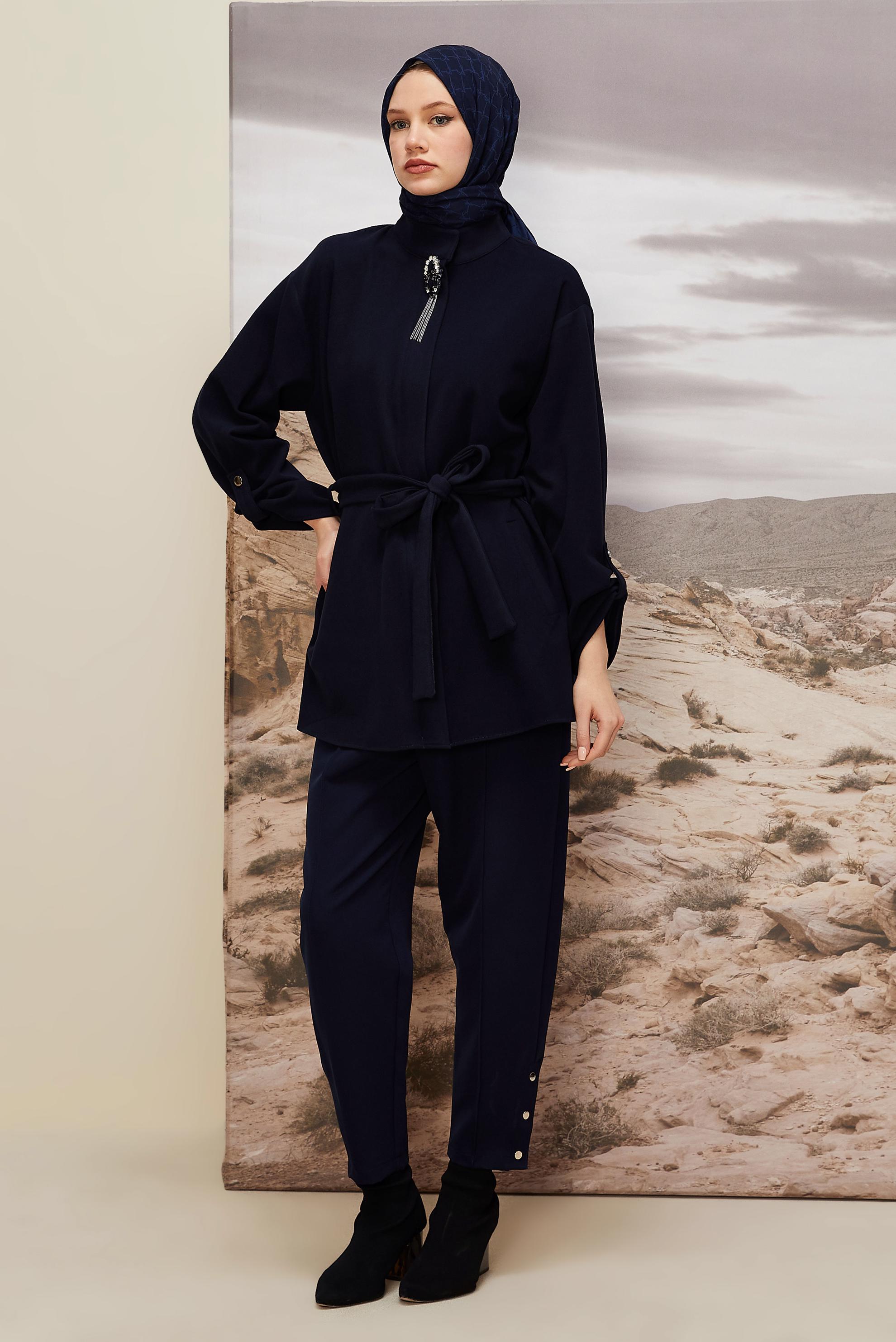 Tesettür giyim LACİVERT KUŞAKLI GİY ÇIK 46067