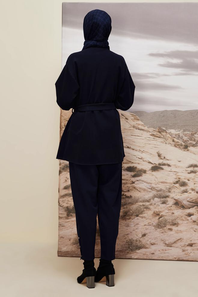 Tesettür giyim LACİVERT KUŞAKLI GİY ÇIK 46067 - ALVİNA