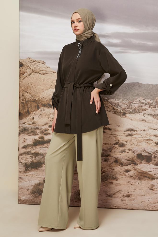 Tesettür giyim VİZON KUŞAKLI GİY ÇIK 46067 - ALVİNA