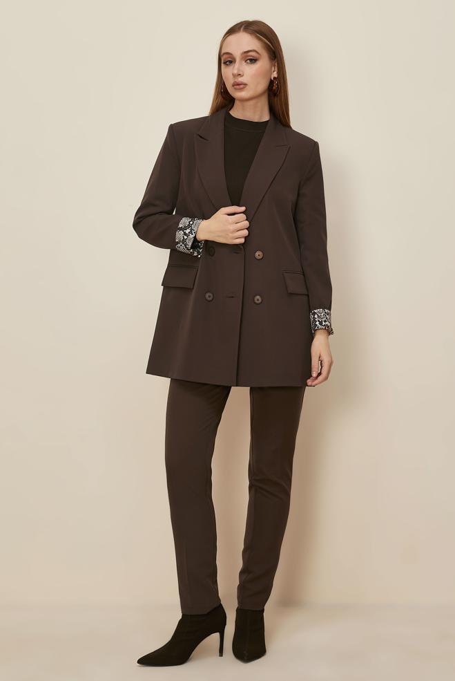 Tesettür giyim KAHVE ASTARI DESENLİ BLAZER CEKET 46191 - ALVİNA