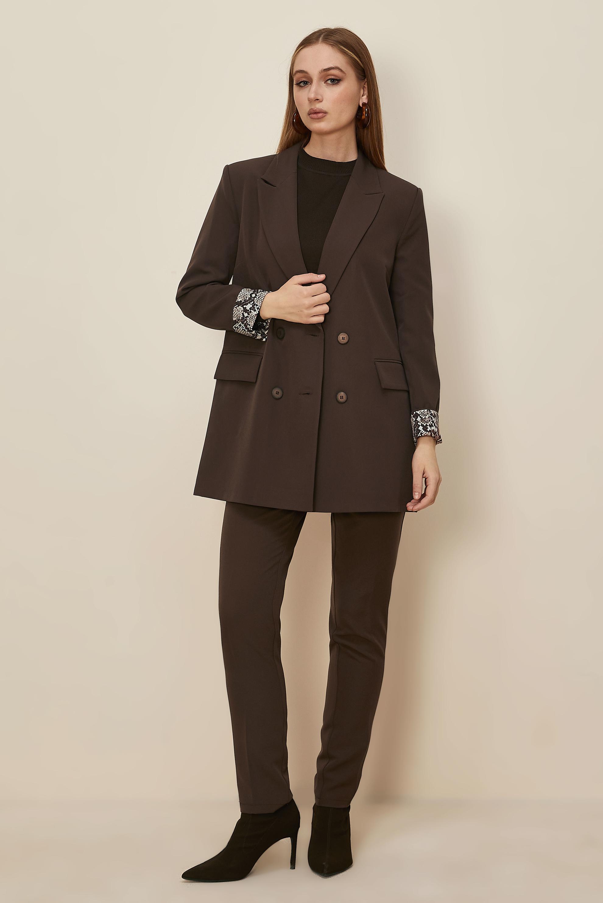 Tesettür giyim KAHVE ASTARI DESENLİ BLAZER CEKET 46191