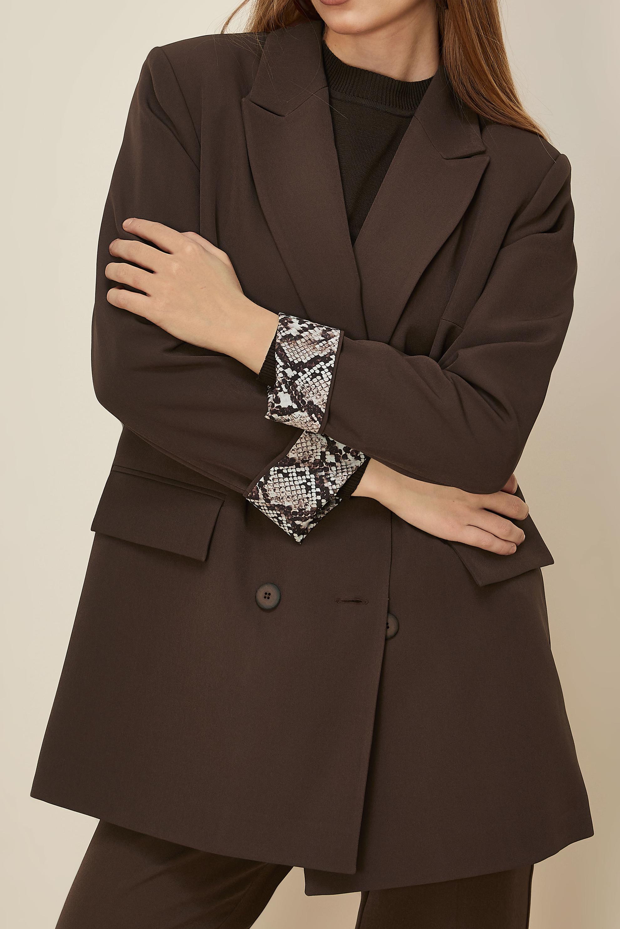 Tesettür giyim KAHVE ASTARI DESENLİ BLAZER CEKET 46191