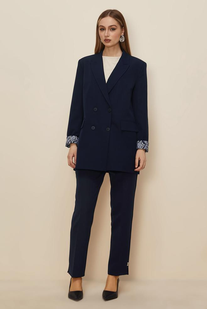 Tesettür giyim LACİVERT ASTARI DESENLİ BLAZER CEKET 46191 - ALVİNA