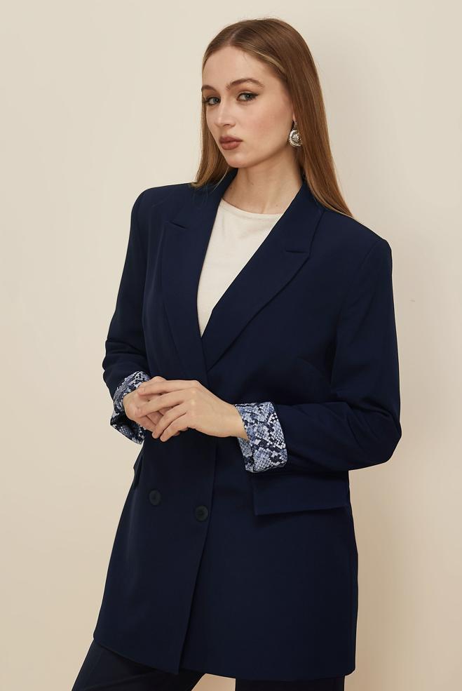 Tesettür giyim LACİVERT ASTARI DESENLİ BLAZER CEKET 46191 - ALVİNA