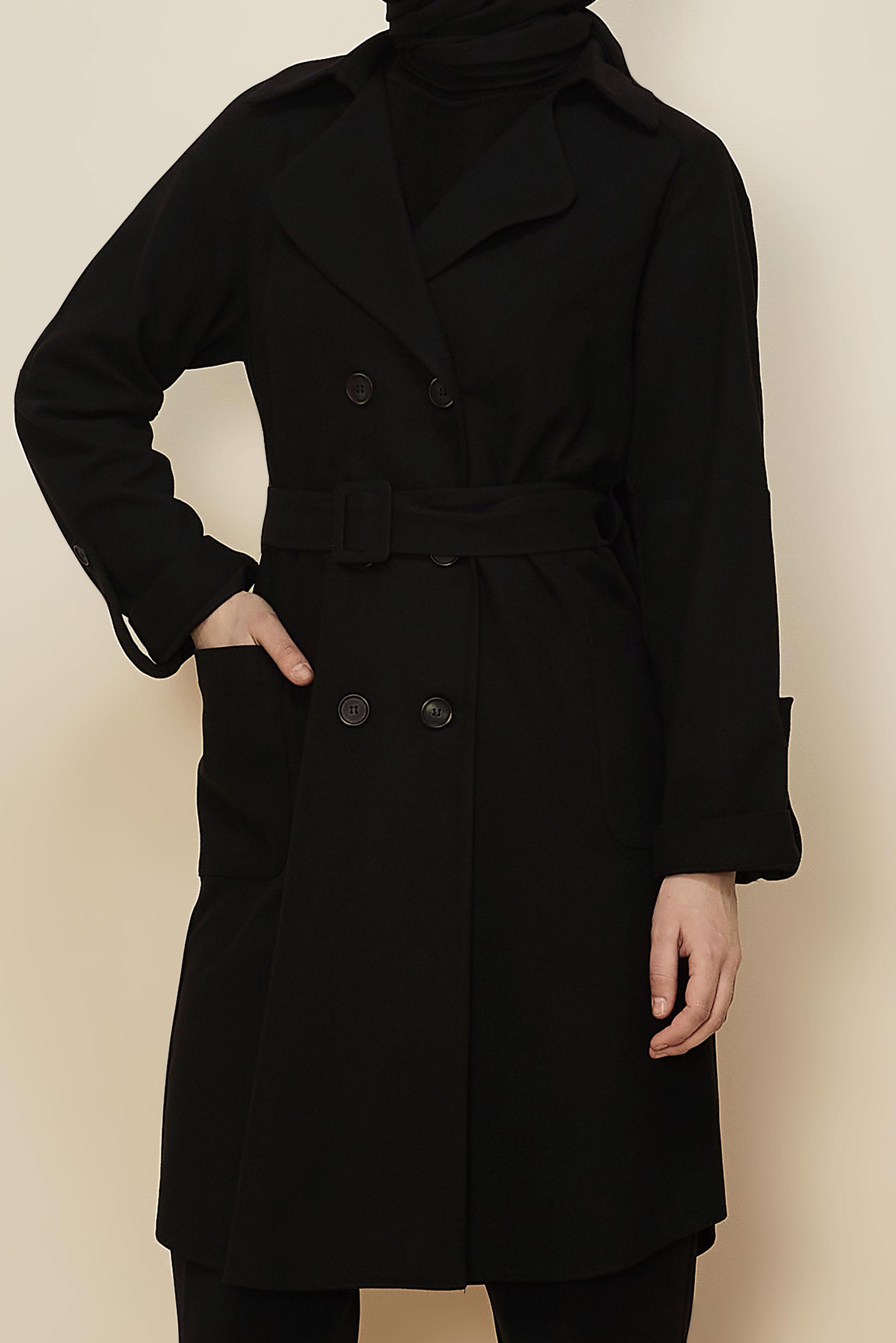 Tesettür giyim SİYAH KEMERLİ CEKET 46216