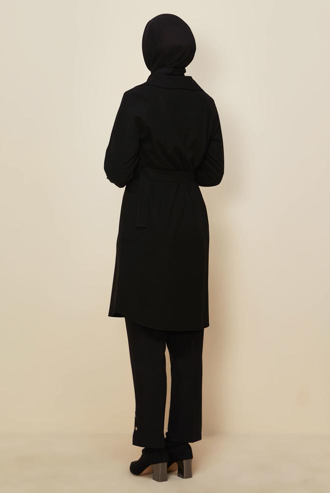 Tesettür giyim SİYAH KEMERLİ CEKET 46216 - ALVİNA