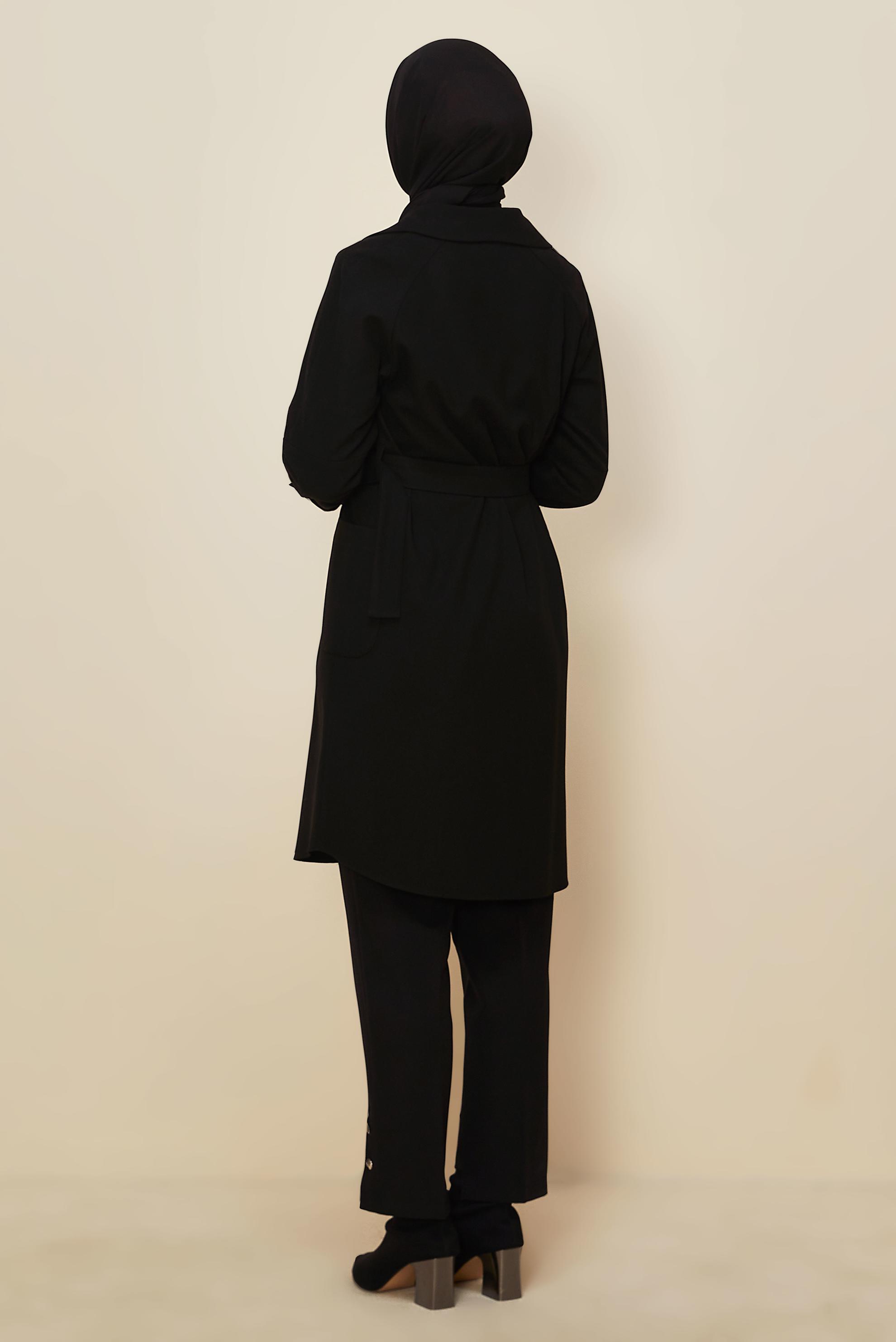 Tesettür giyim SİYAH KEMERLİ CEKET 46216