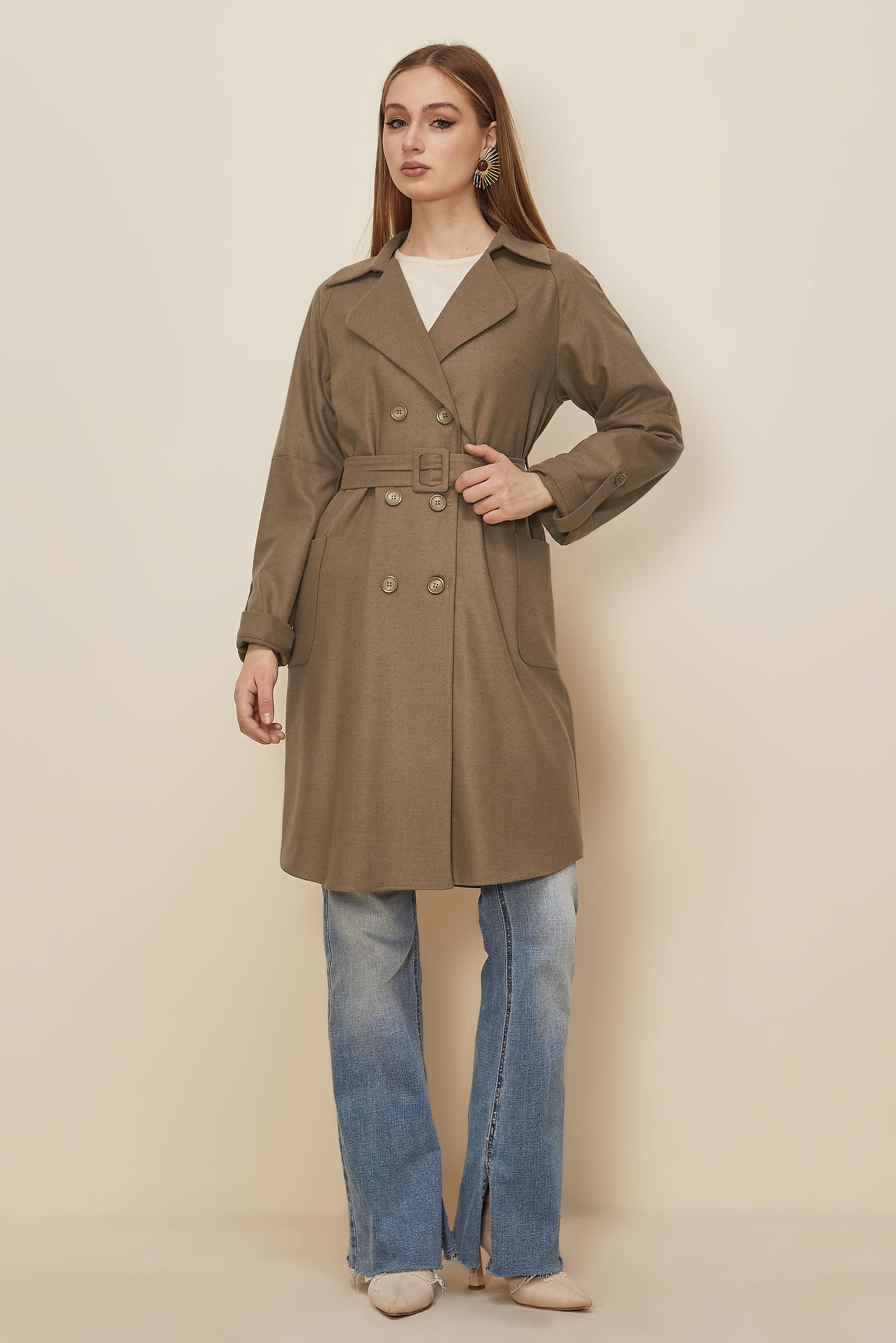 Tesettür giyim KAHVE KEMERLİ CEKET 46216