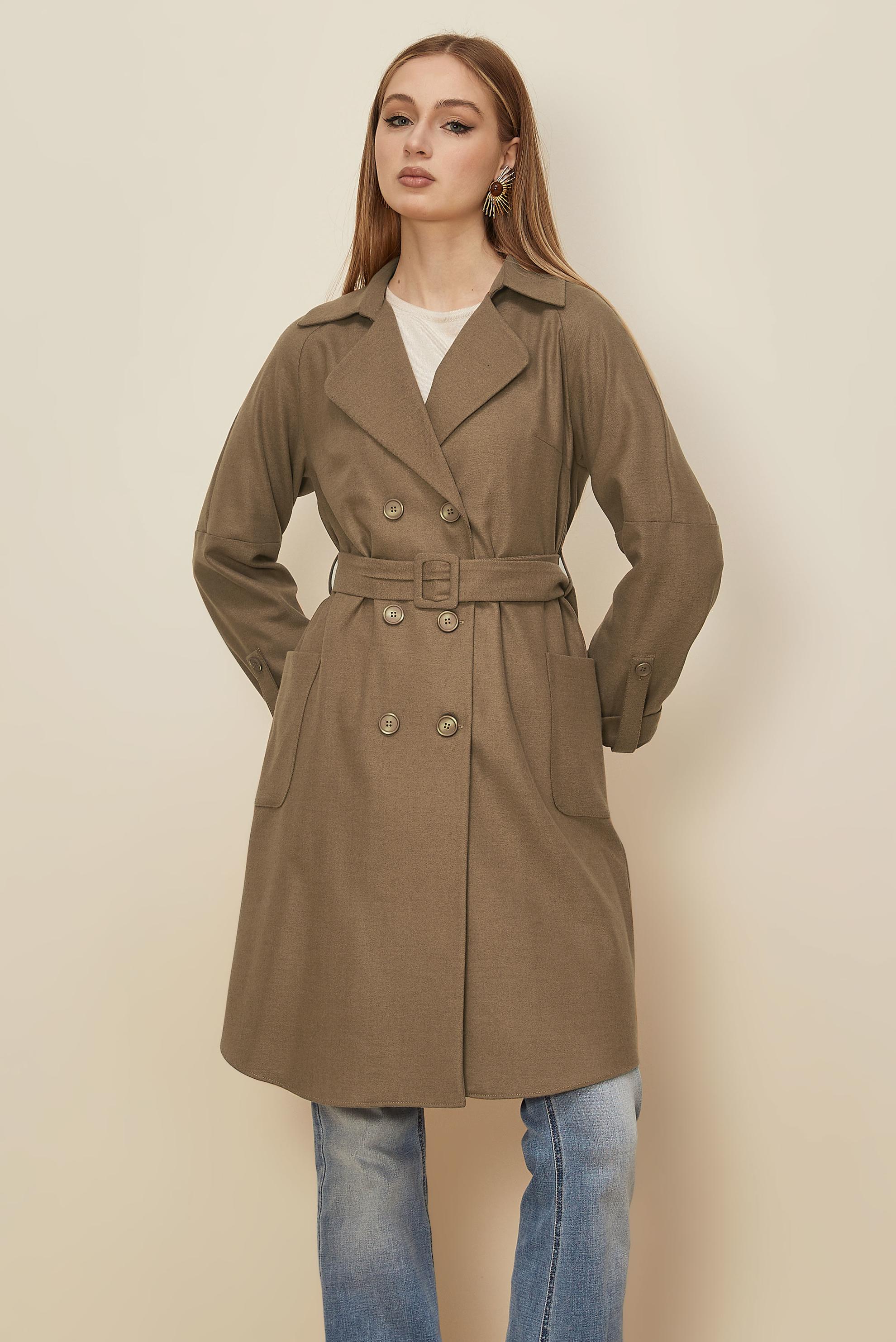 Tesettür giyim KAHVE KEMERLİ CEKET 46216