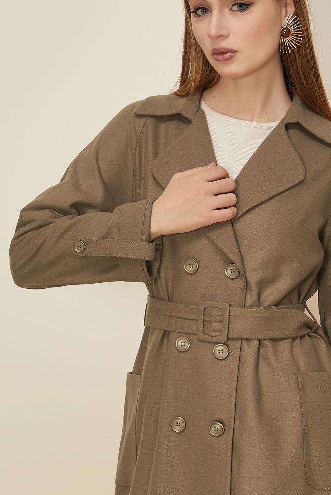 Tesettür giyim KAHVE KEMERLİ CEKET 46216 - ALVİNA