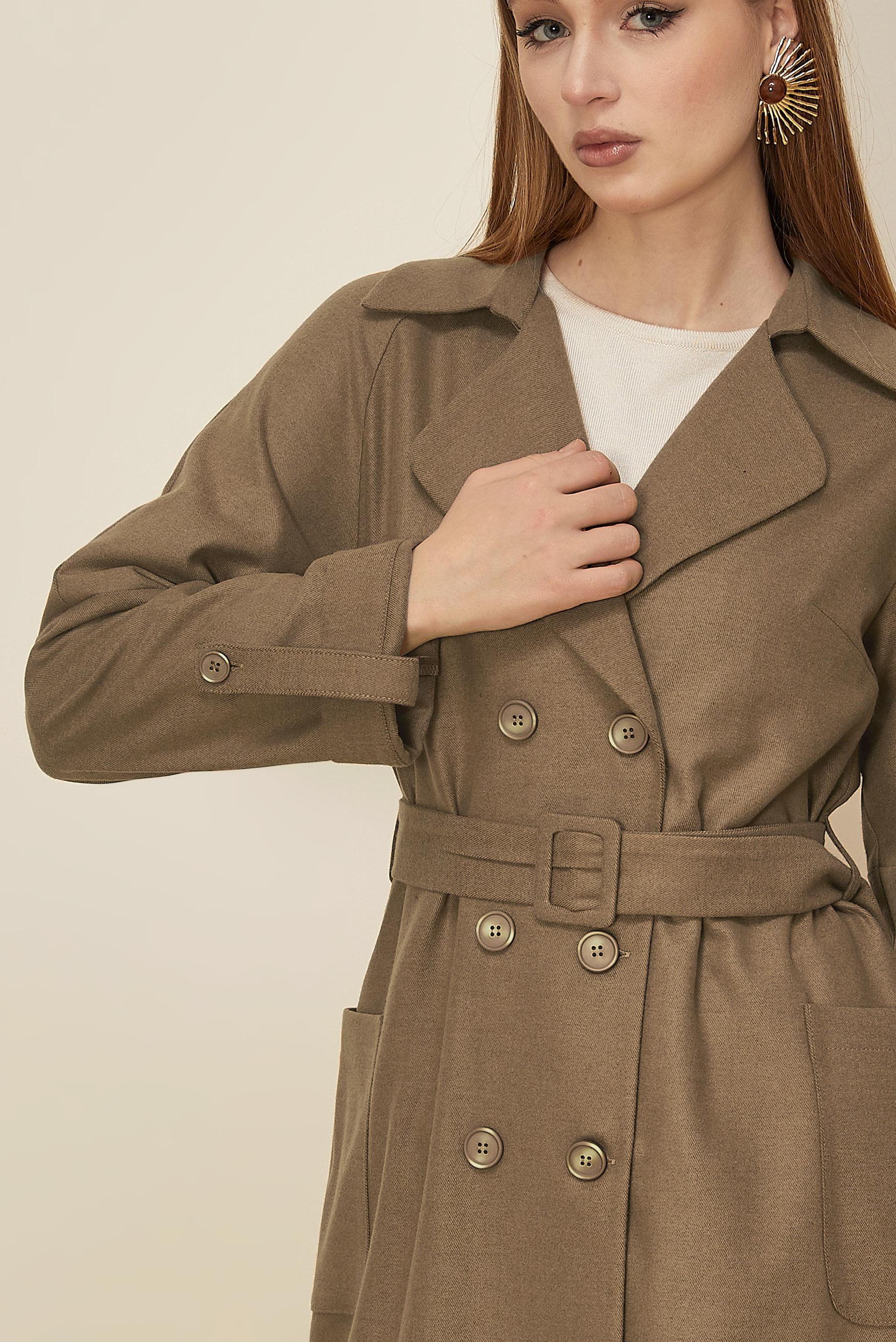 Tesettür giyim KAHVE KEMERLİ CEKET 46216