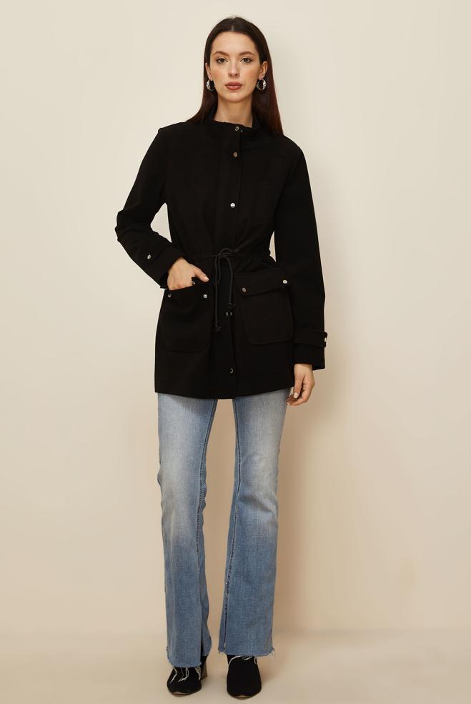 Tesettür giyim SİYAH BELİ BÜZGÜLÜ CEKET 46261 - ALVİNA