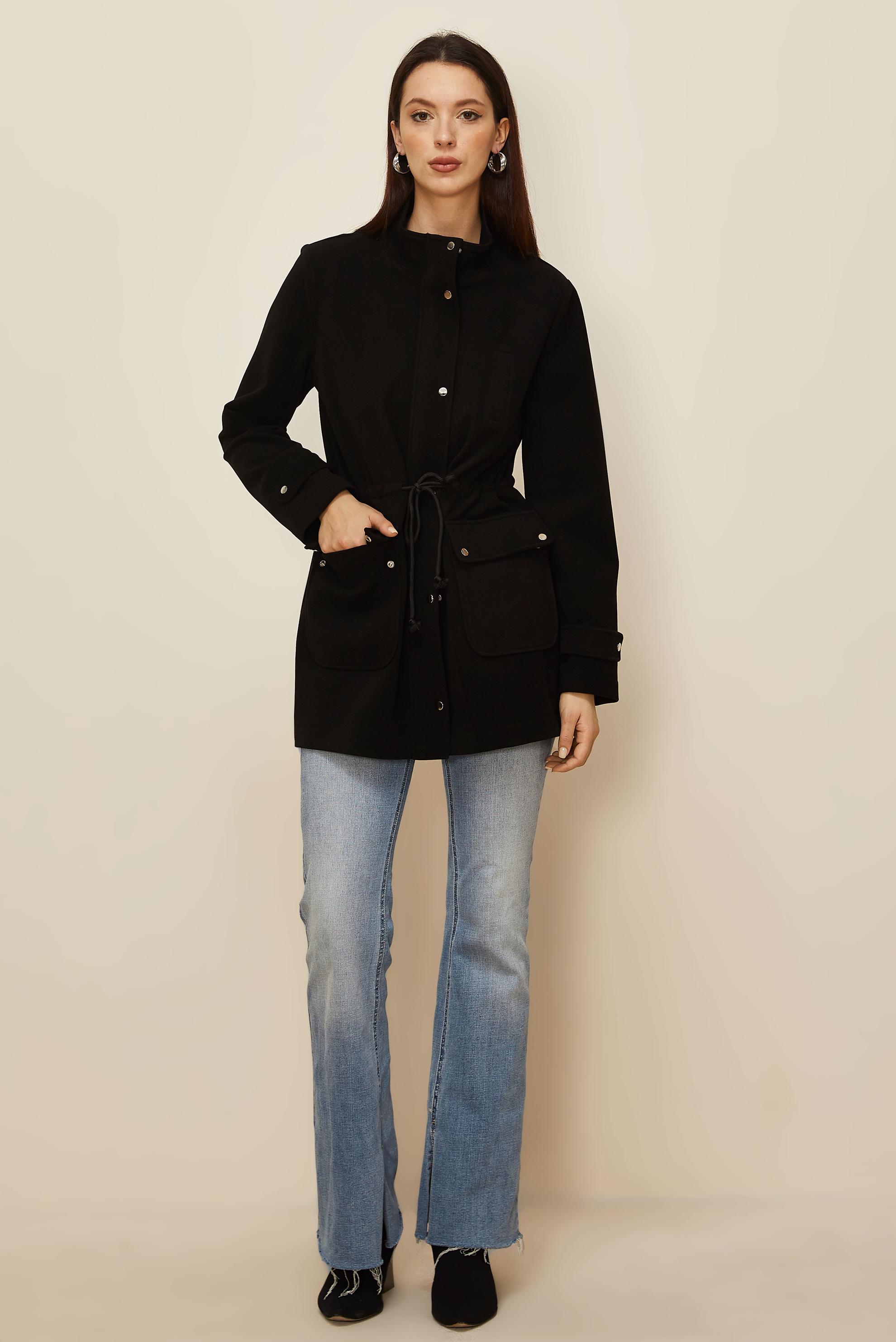 Tesettür giyim SİYAH BELİ BÜZGÜLÜ CEKET 46261