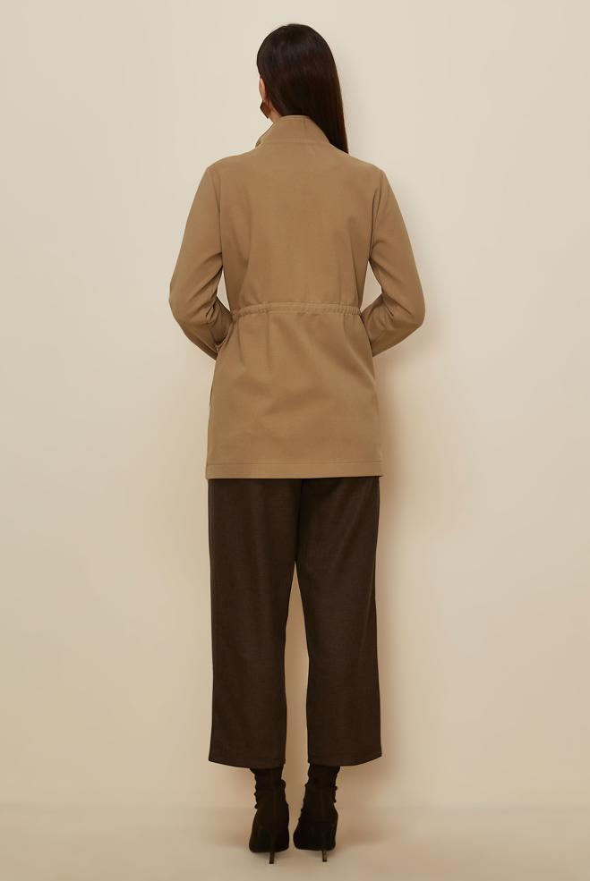 Tesettür giyim KAHVE BELİ BÜZGÜLÜ CEKET 46261 - ALVİNA