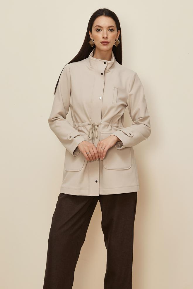 Tesettür giyim BEJ BELİ BÜZGÜLÜ CEKET 46261 - ALVİNA