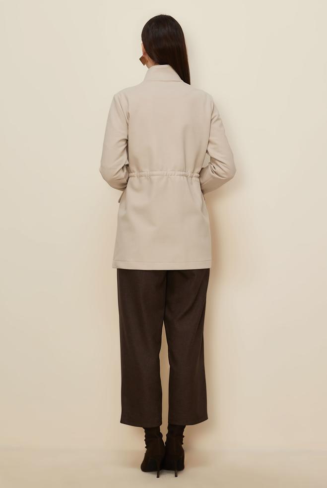 Tesettür giyim BEJ BELİ BÜZGÜLÜ CEKET 46261 - ALVİNA