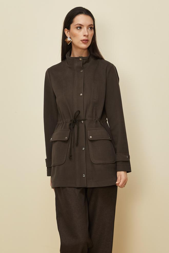 Tesettür giyim VİZON BELİ BÜZGÜLÜ CEKET 46261 - ALVİNA