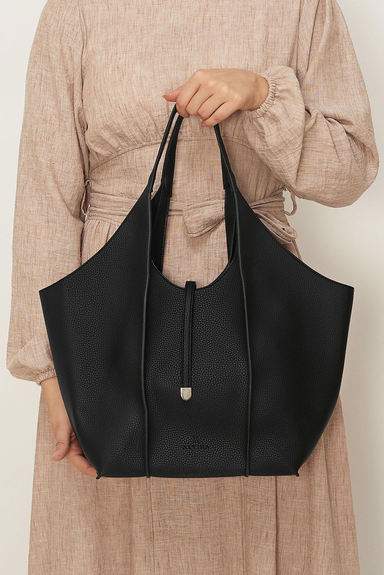 Tesettür giyim SİYAH ALVİNA SUNİ DERİ KOL ÇANTASI 1255