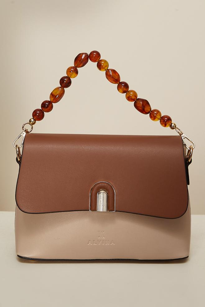 Tesettür giyim VİZON ALVİNA BONCUK DETAYLI ÇANTA 1265 - ALVİNA