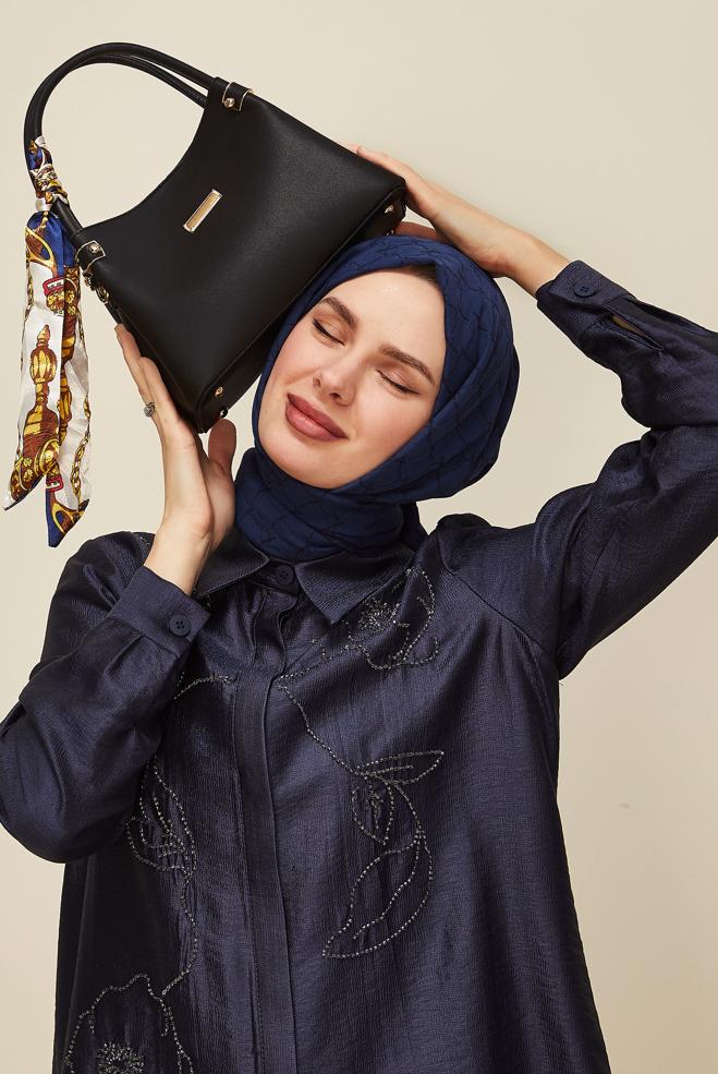 Tesettür giyim SİYAH ALVİNA FULAR DETAYLI ÇANTA 2158 - ALVİNA