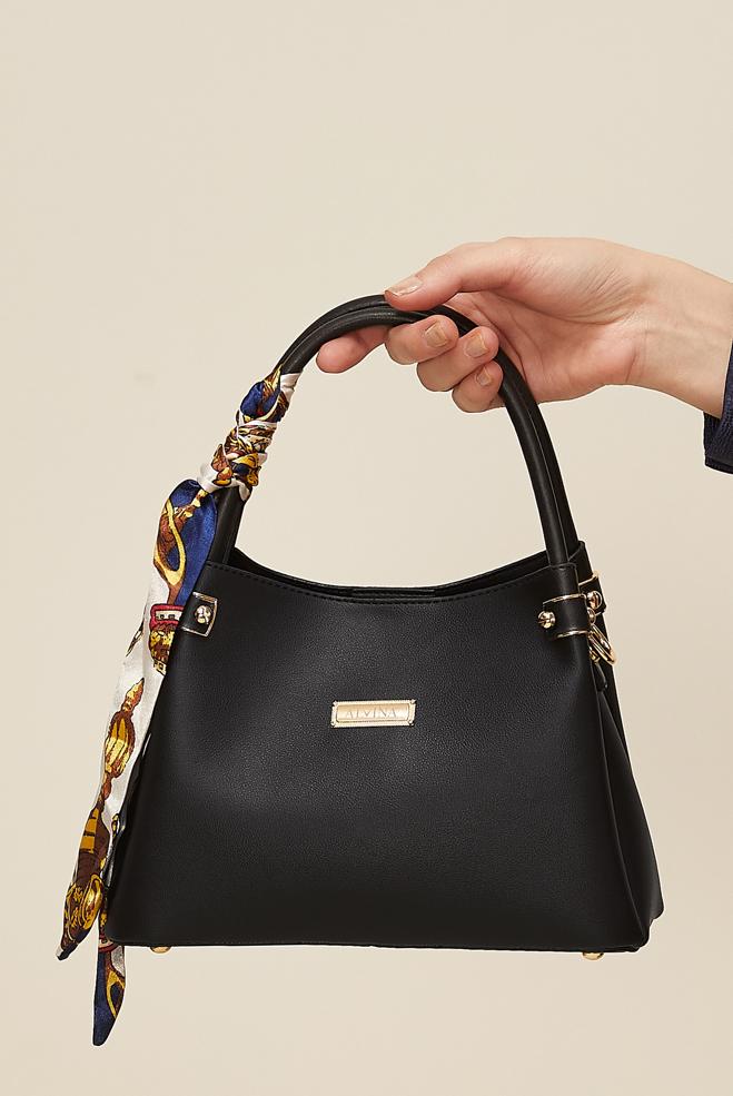 Tesettür giyim SİYAH ALVİNA FULAR DETAYLI ÇANTA 2158 - ALVİNA