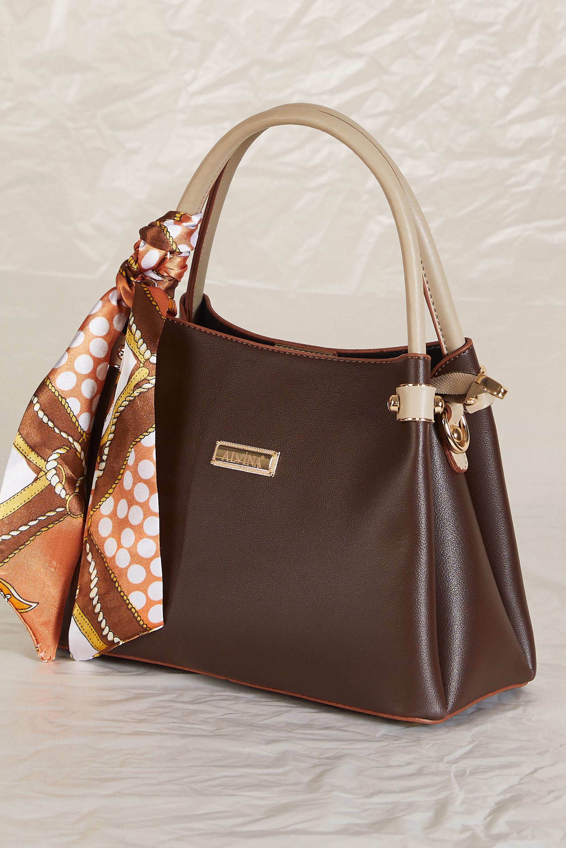 Tesettür giyim KAHVE ALVİNA FULAR DETAYLI ÇANTA 2158