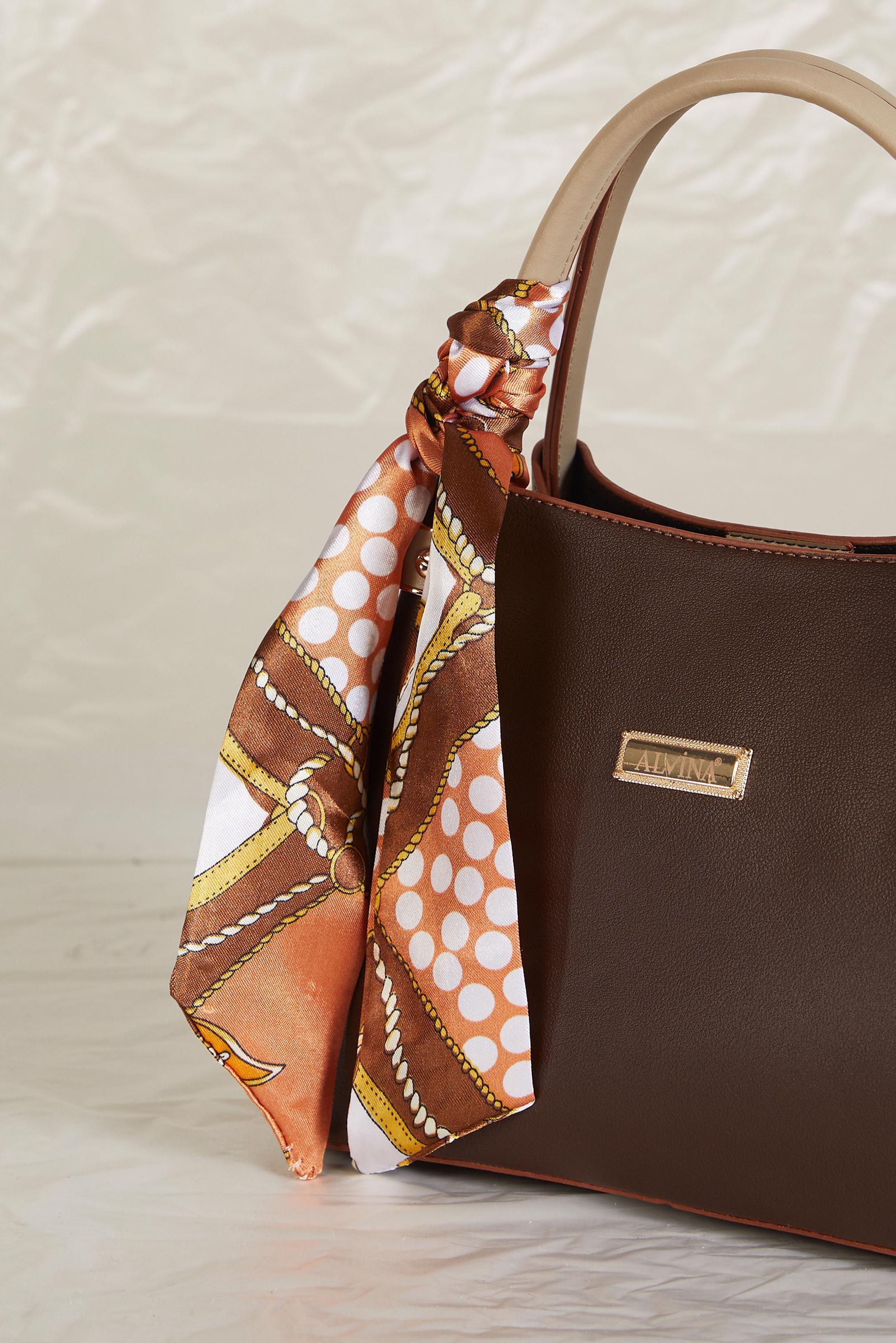 Tesettür giyim KAHVE ALVİNA FULAR DETAYLI ÇANTA 2158