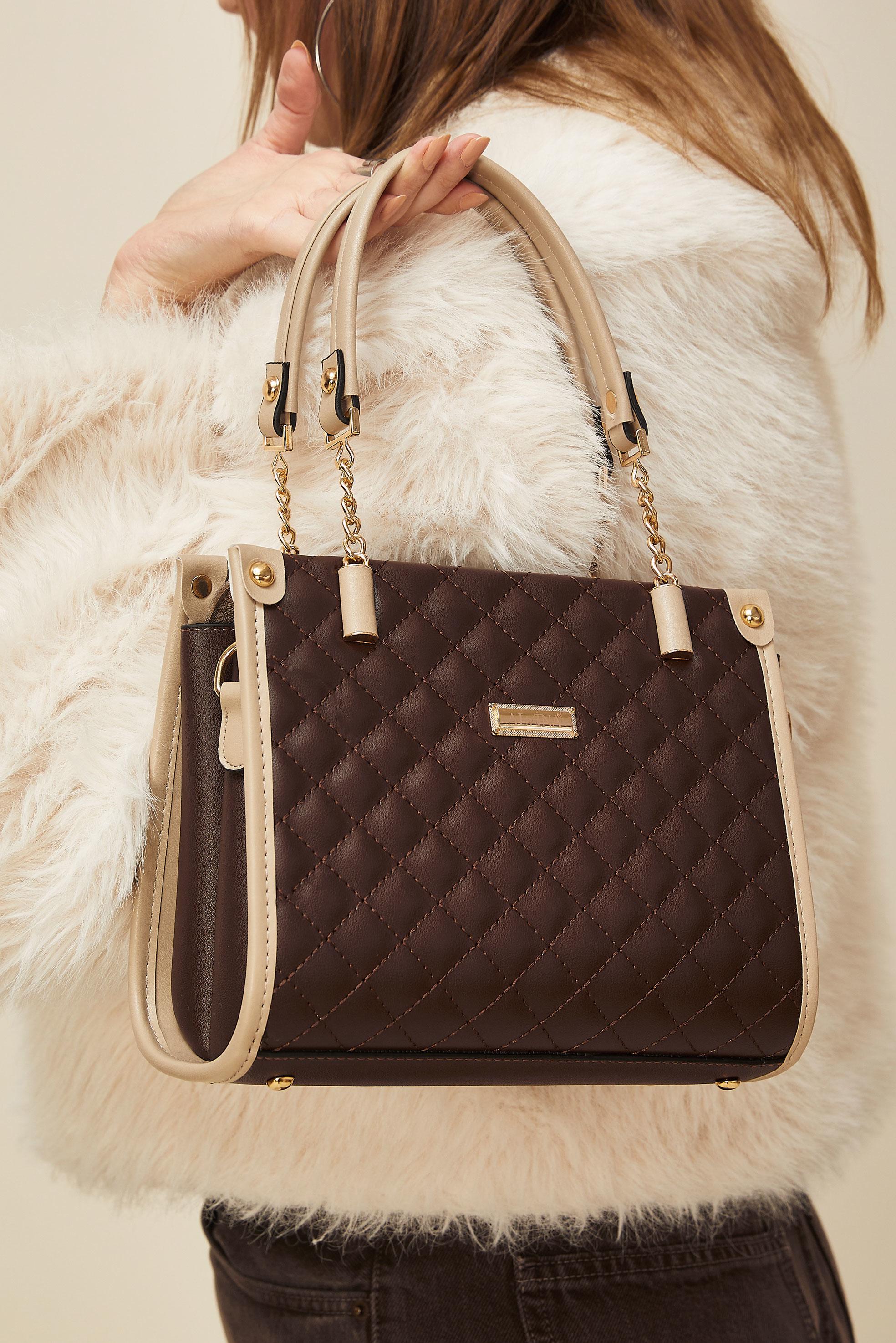 Tesettür giyim KAHVE ALVİNA BAKLAVA DESENLİ ÇANTA 2185