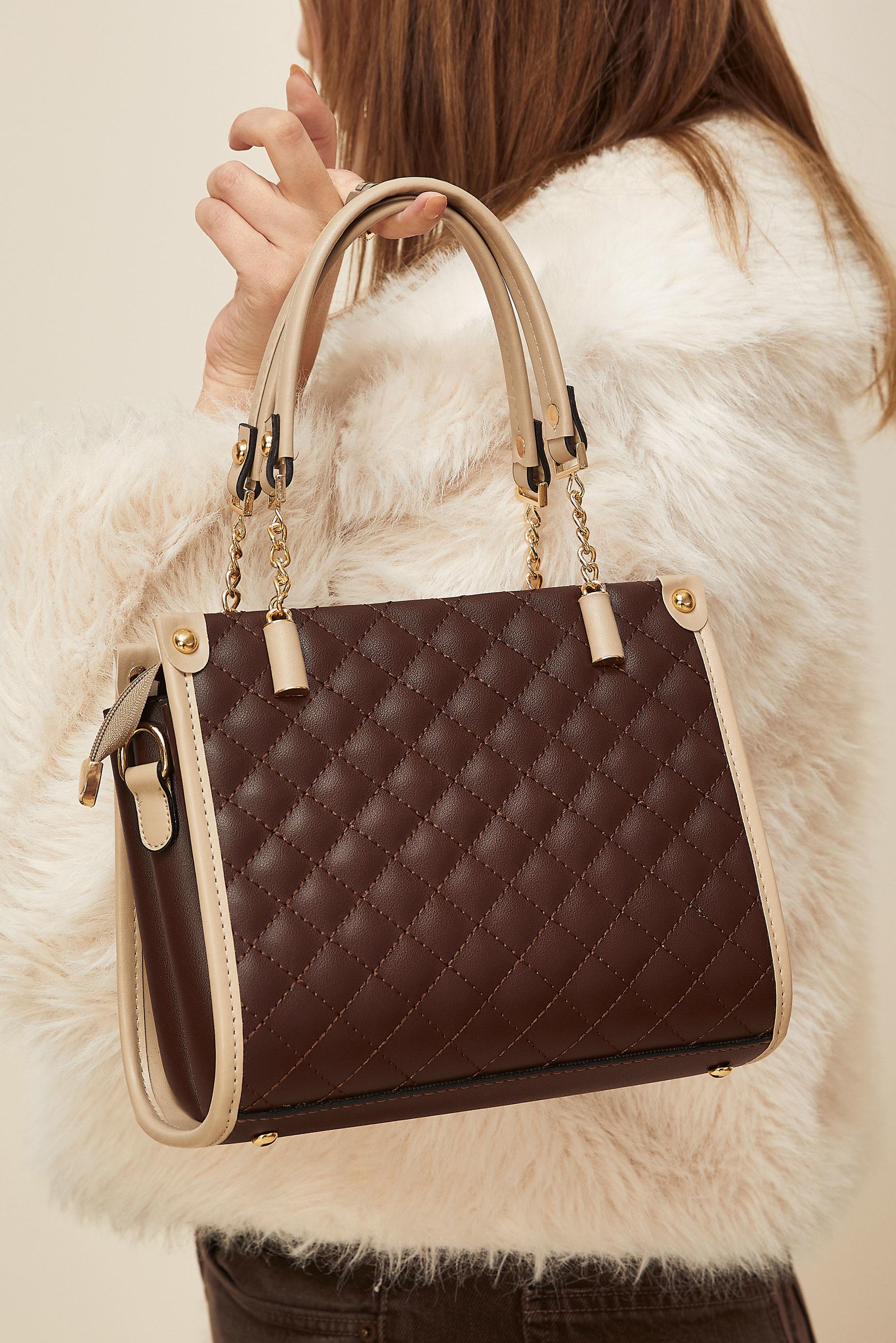 Tesettür giyim KAHVE ALVİNA BAKLAVA DESENLİ ÇANTA 2185